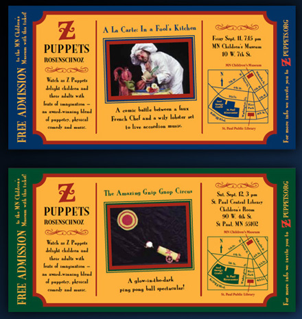 Z'puppets promotional tickets